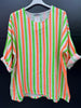 Made in Italy Cheesecloth Neon Stripe Print Top