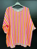 Made in Italy Cheesecloth Neon Stripe Print Top