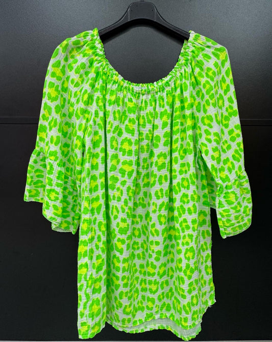 Made in Italy Cheesecloth Leopard Print Bardot Top
