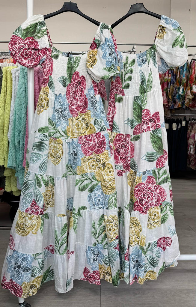 Women's Shirred Elastic Tier Print Dress