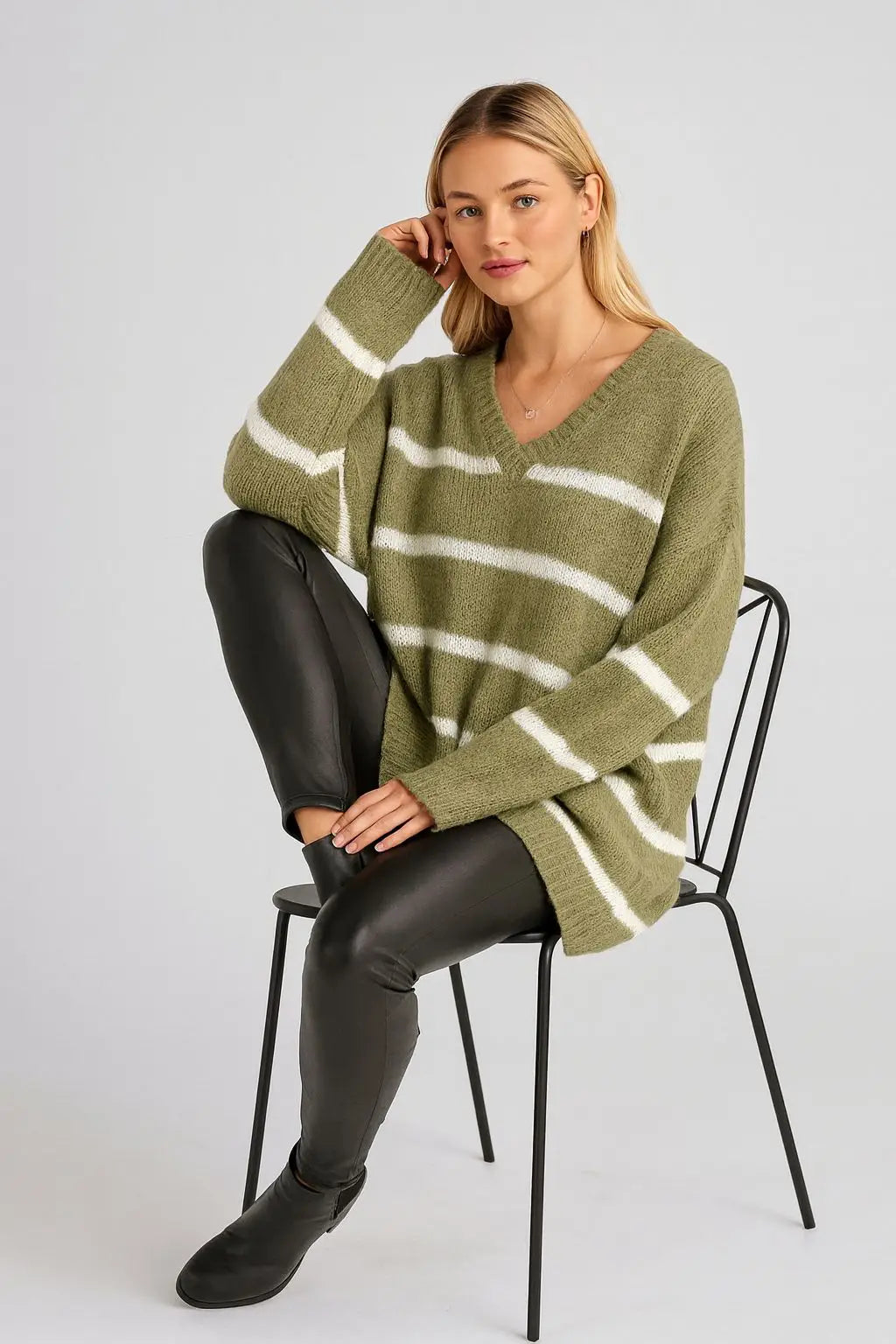 Wool Stripe Knitted Slouch Jumper