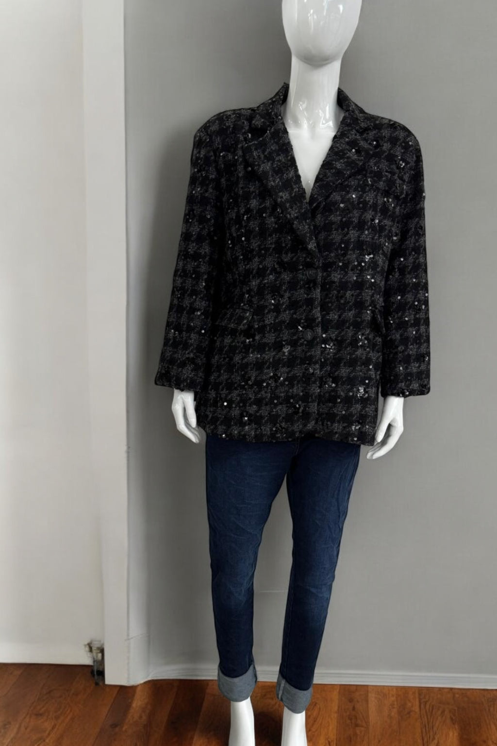Black Tweed Sequin Blazer