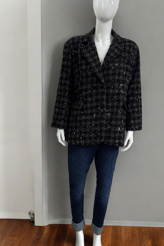 Black Tweed Sequin Blazer
