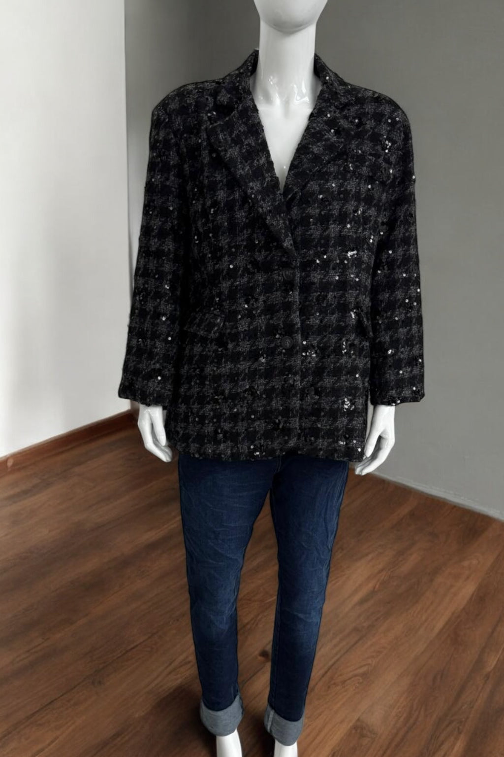 Black Tweed Sequin Blazer