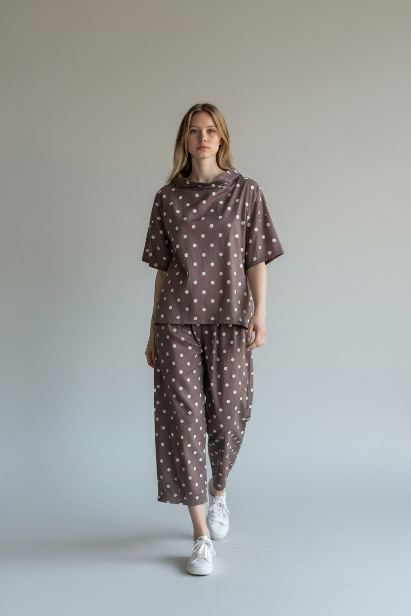 Made in Polka dot Drape Neck Top
