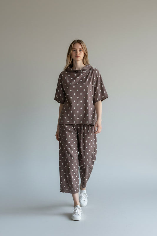 Made in Polka dot Drape Neck Top