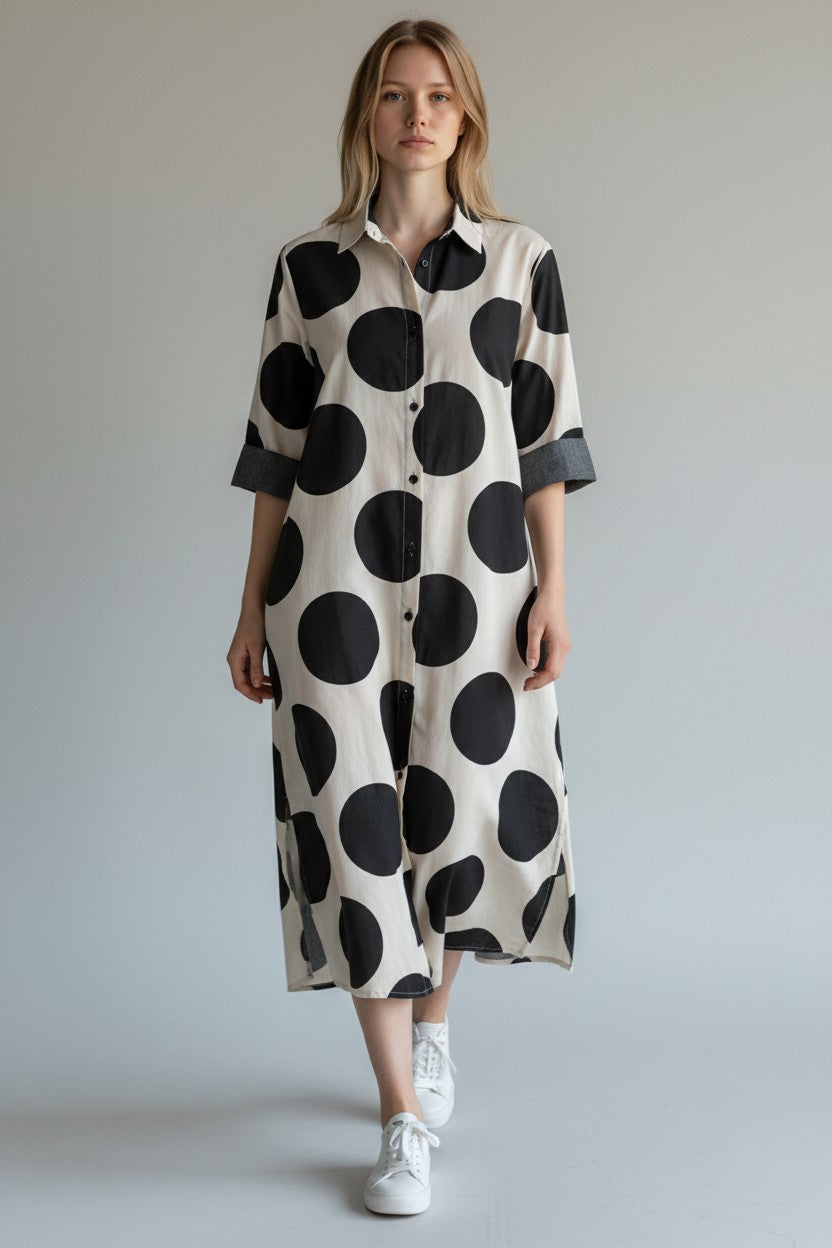 Cotton A Line Circle Print Shirt Dress