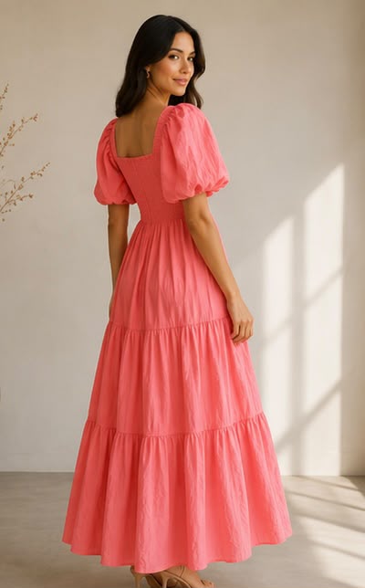 Cotton Shirred Elasticated  Puffball Sleeve Bardot Dress