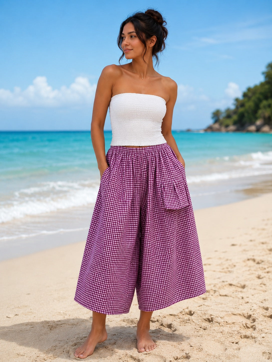 One Pocket Gingham Culottes