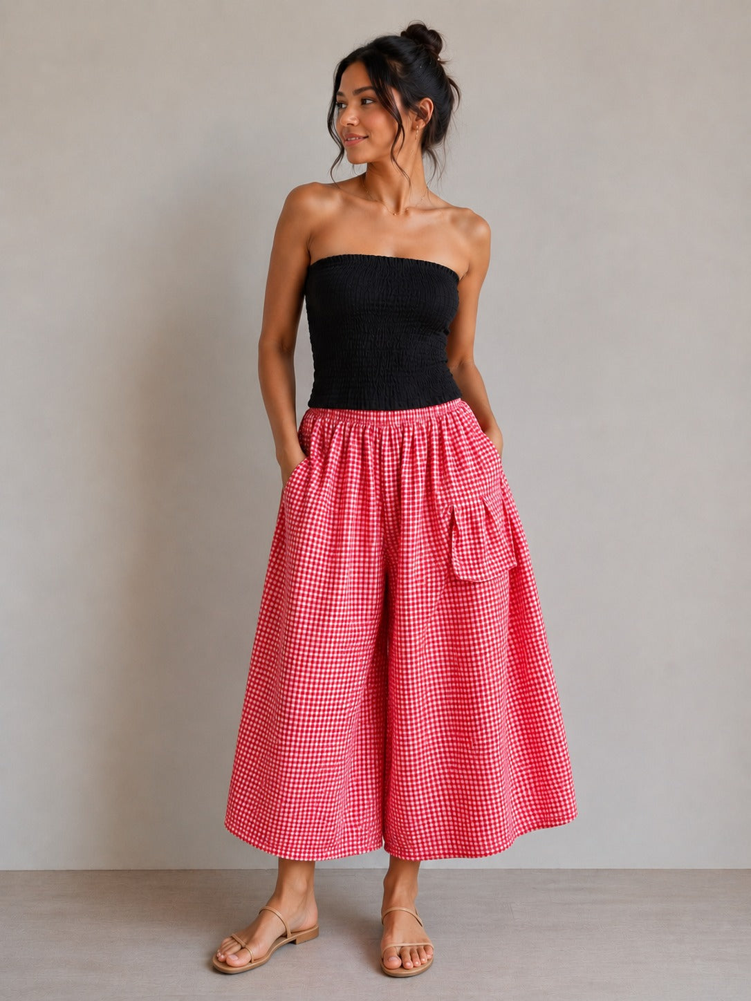 One Pocket Gingham Culottes