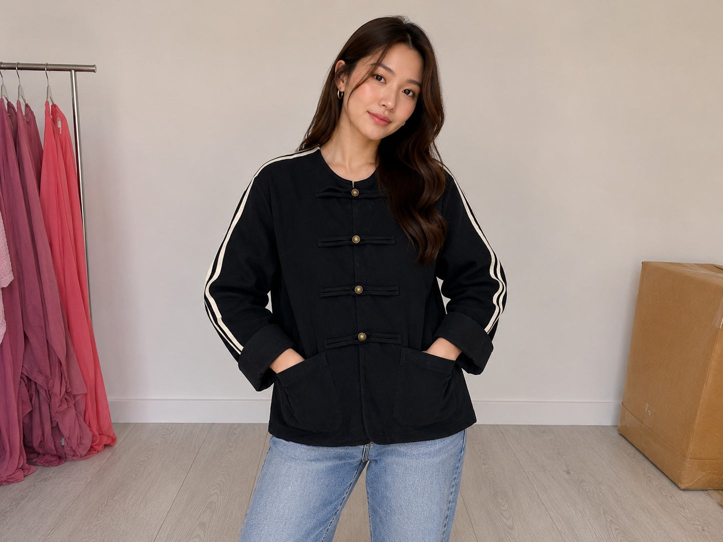 Women's Frog Button Stripe Jacket
