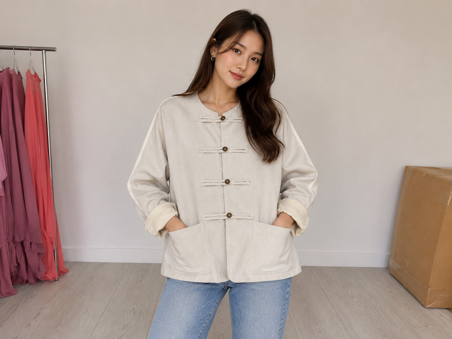 Women's Frog Button Stripe Jacket