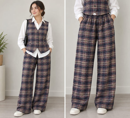 Women's Plaid Barrel Leg Pant