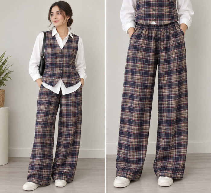 Women's Plaid Barrel Leg Pant