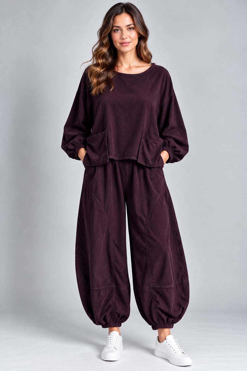 Corduroy Balloon Sleeve Patch Pocket top