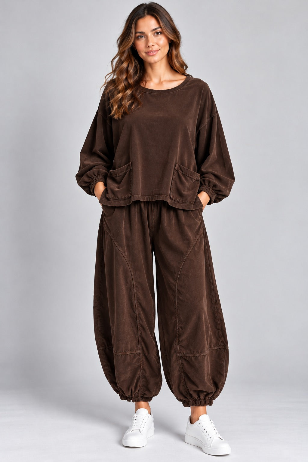 Corduroy Balloon Sleeve Patch Pocket top