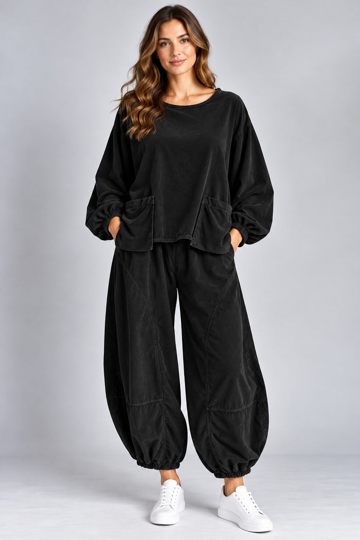 Corduroy Balloon Sleeve Patch Pocket top