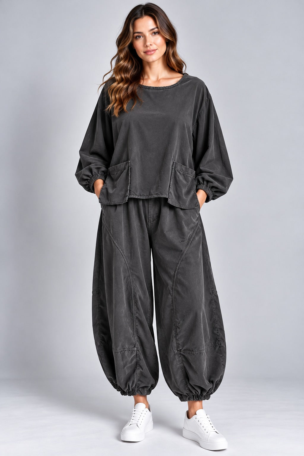 Corduroy Balloon Sleeve Patch Pocket top