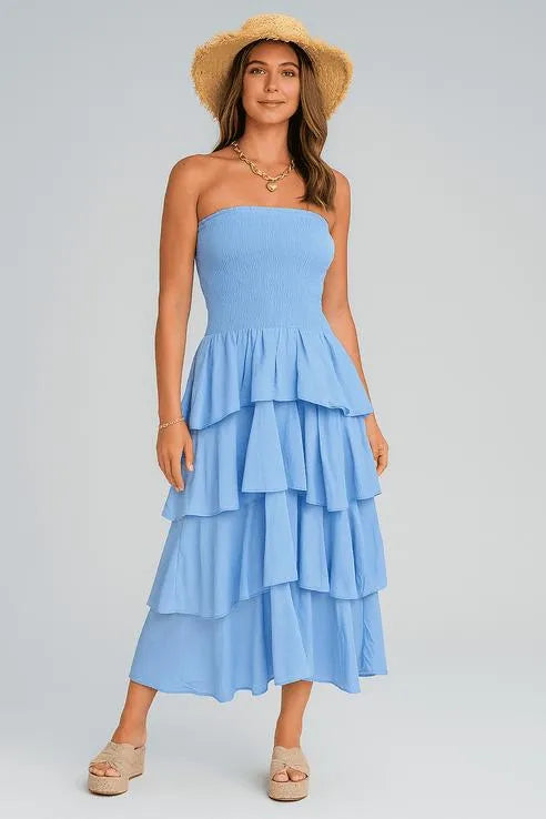 Shirred Elasticated Bandeau Rara Dress
