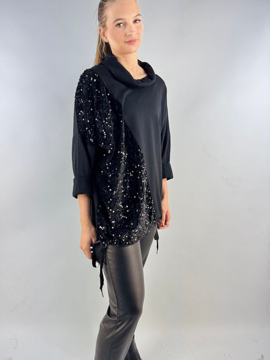 Made in Italy Tie Side Sequin Cowl Top