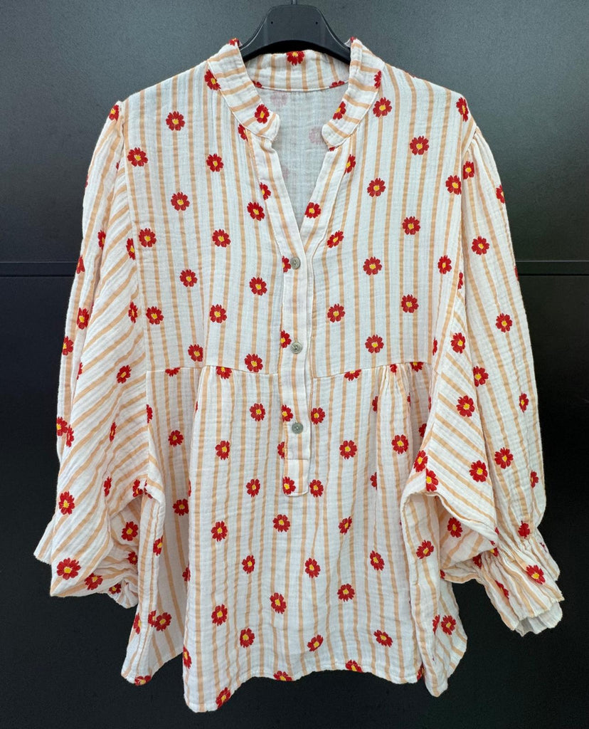 Made in Italy Cheesecloth Daisy Print Smock Blouse