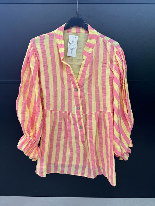 Made in Italy Cheesecloth Stripe Print Smock Blouse