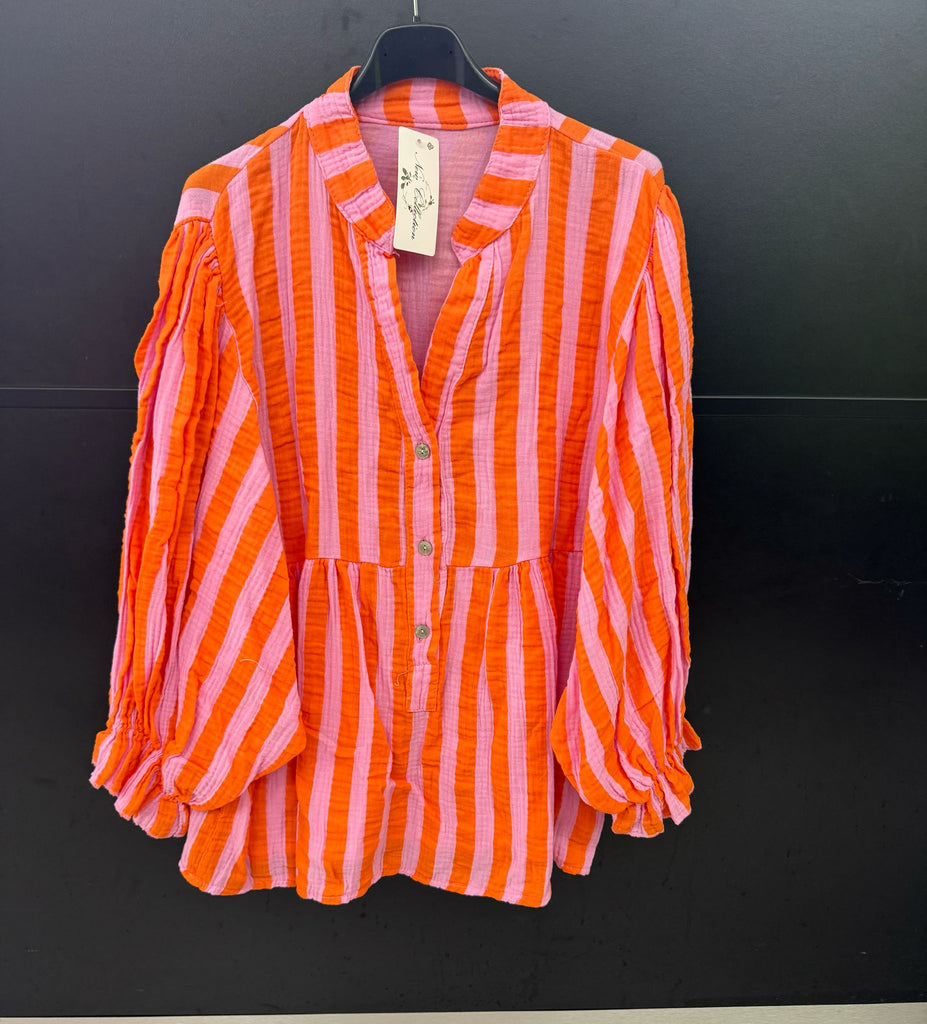 Made in Italy Cheesecloth Stripe Print Smock Blouse