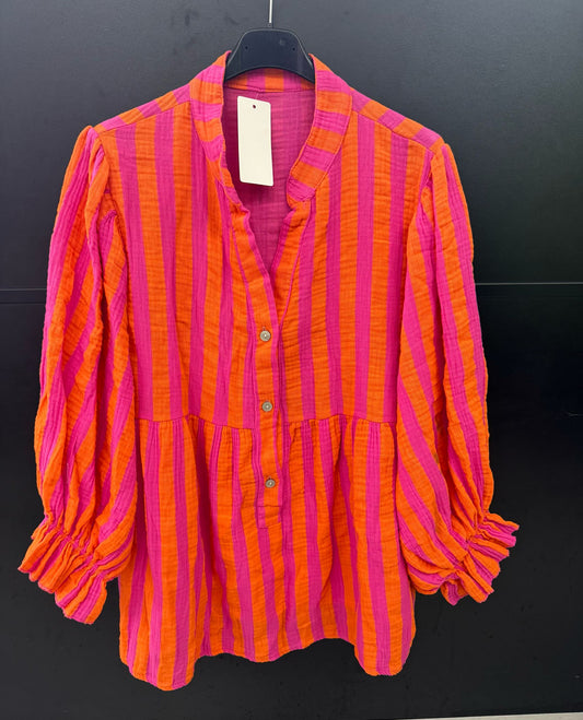 Made in Italy Cheesecloth Stripe Print Smock Blouse