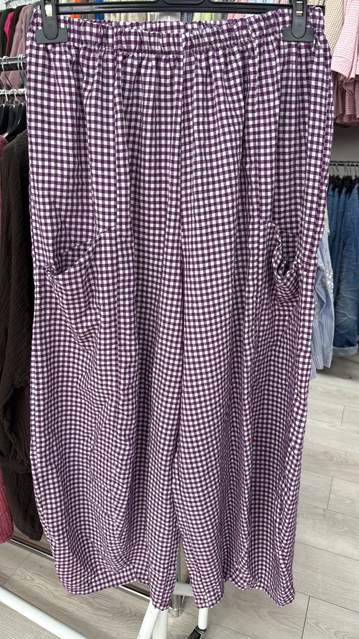 Gingham Barrel Leg Pant
