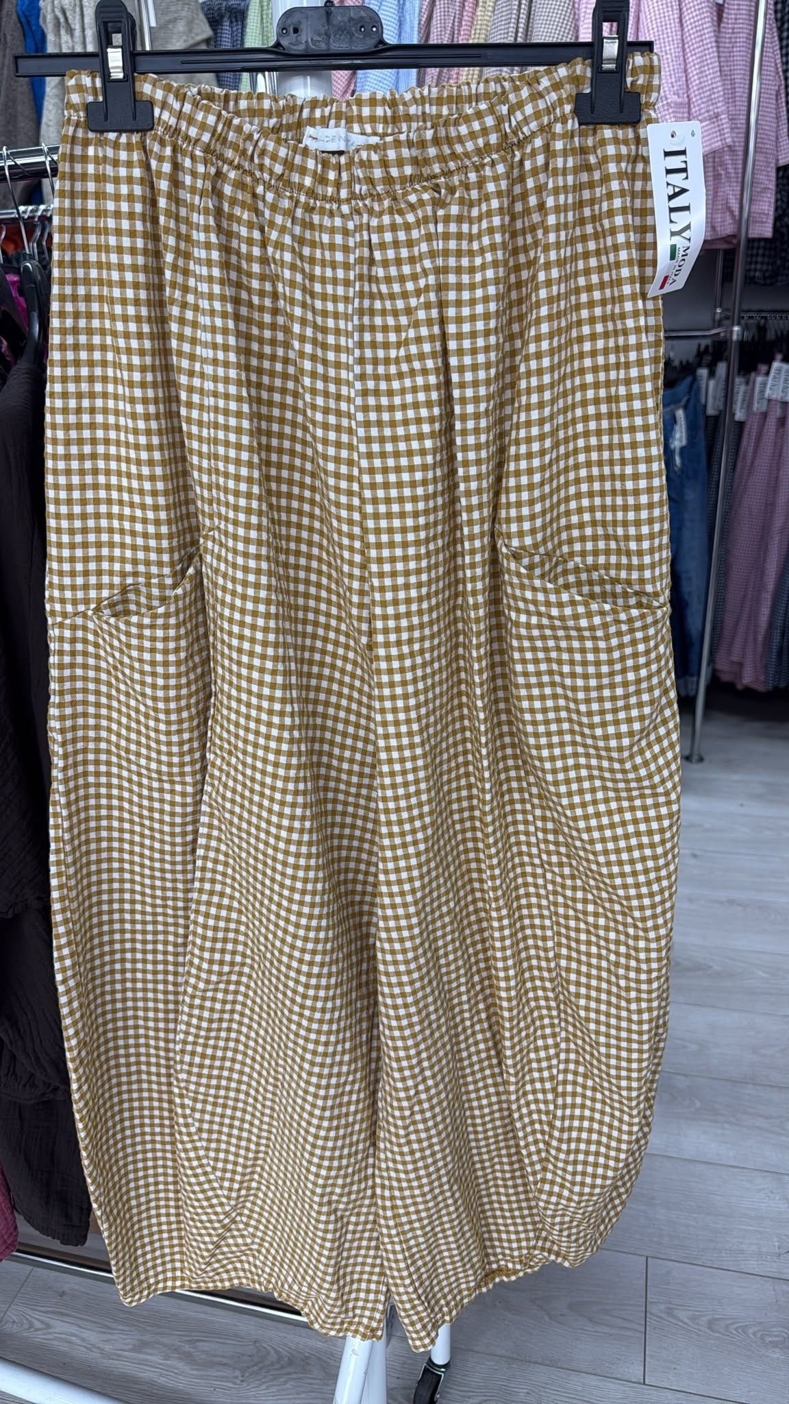 Gingham Barrel Leg Pant