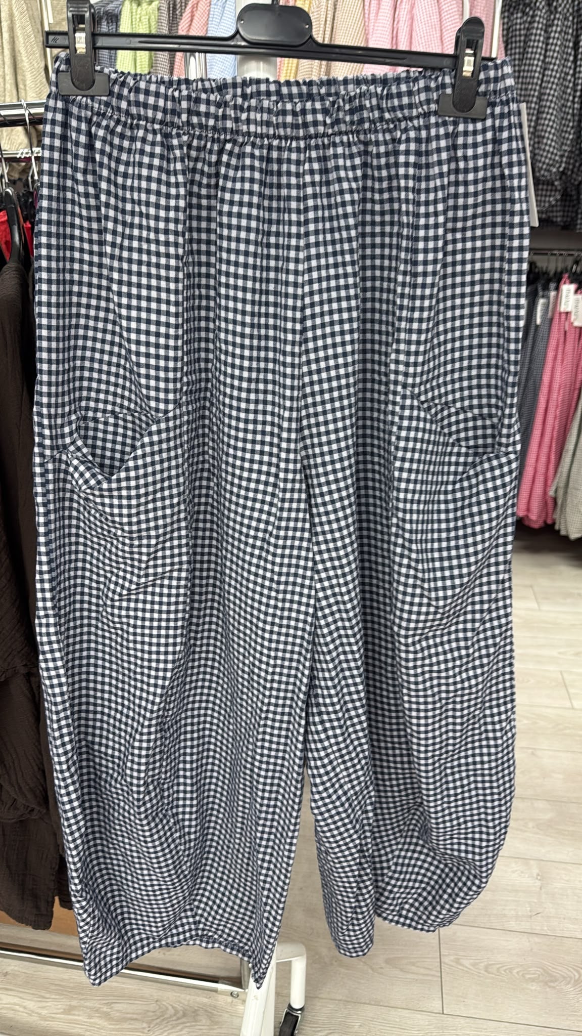 Gingham Barrel Leg Pant