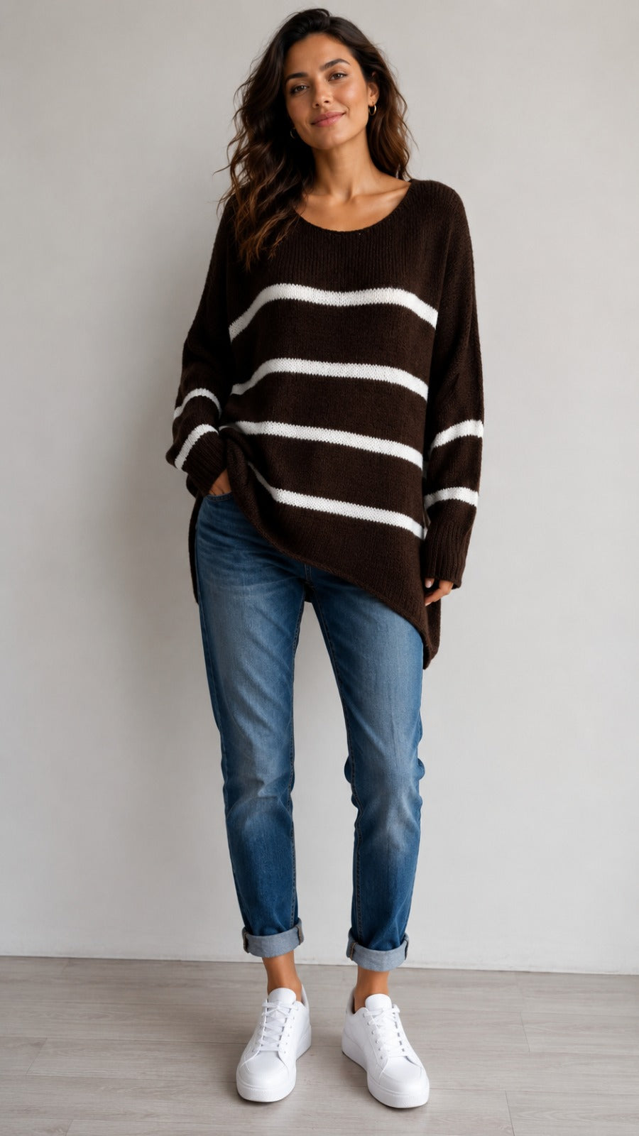 Women's Wool Stripe Knitted Slouch Jumper