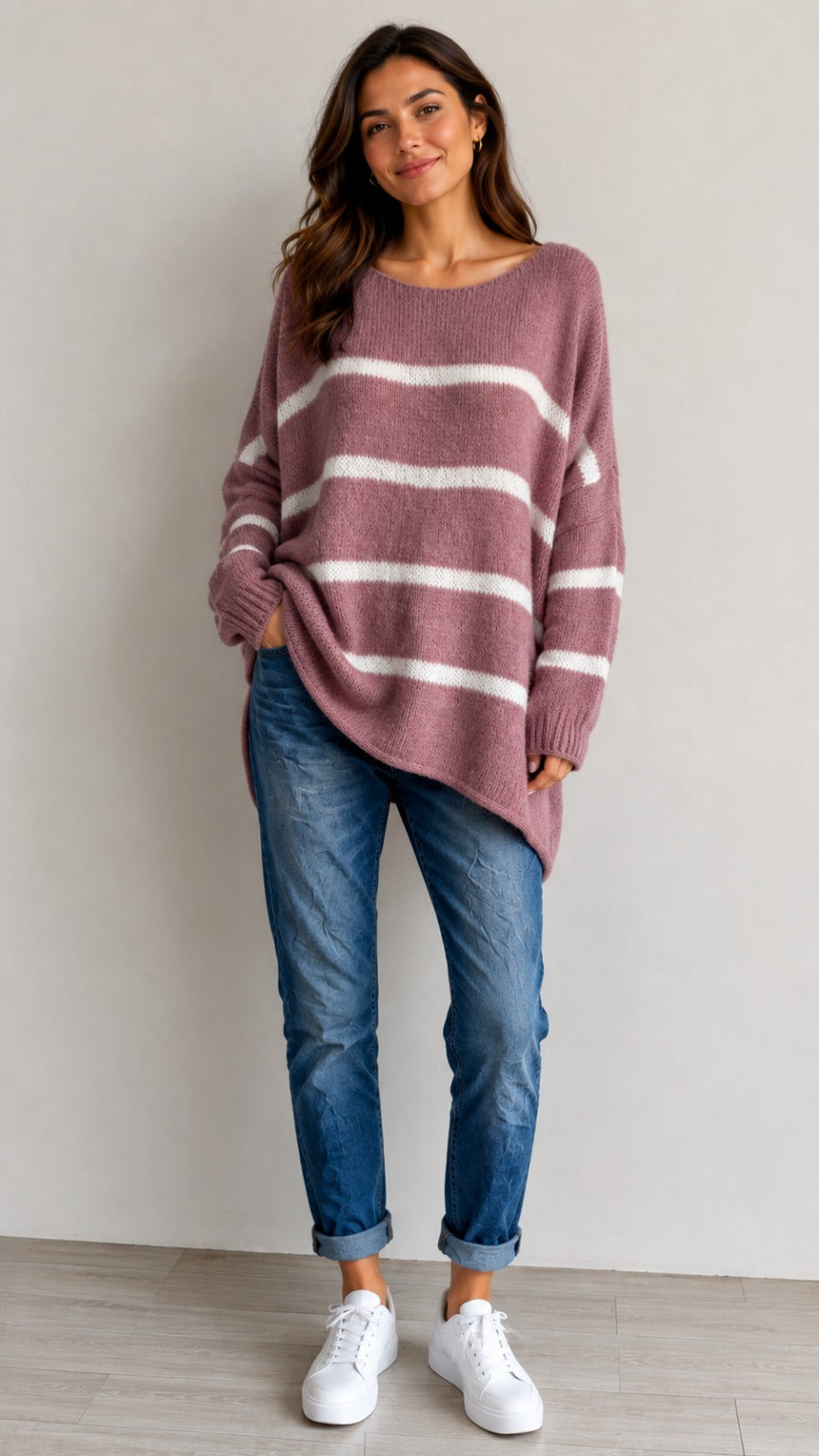 Women's Wool Stripe Knitted Slouch Jumper