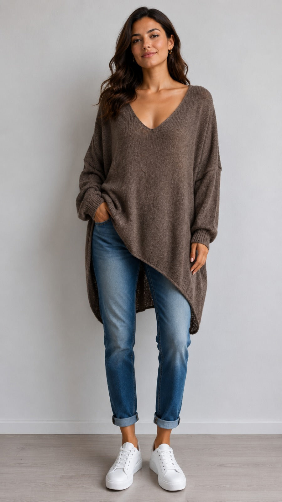 Wool Slouch Knit Jumper High-Low