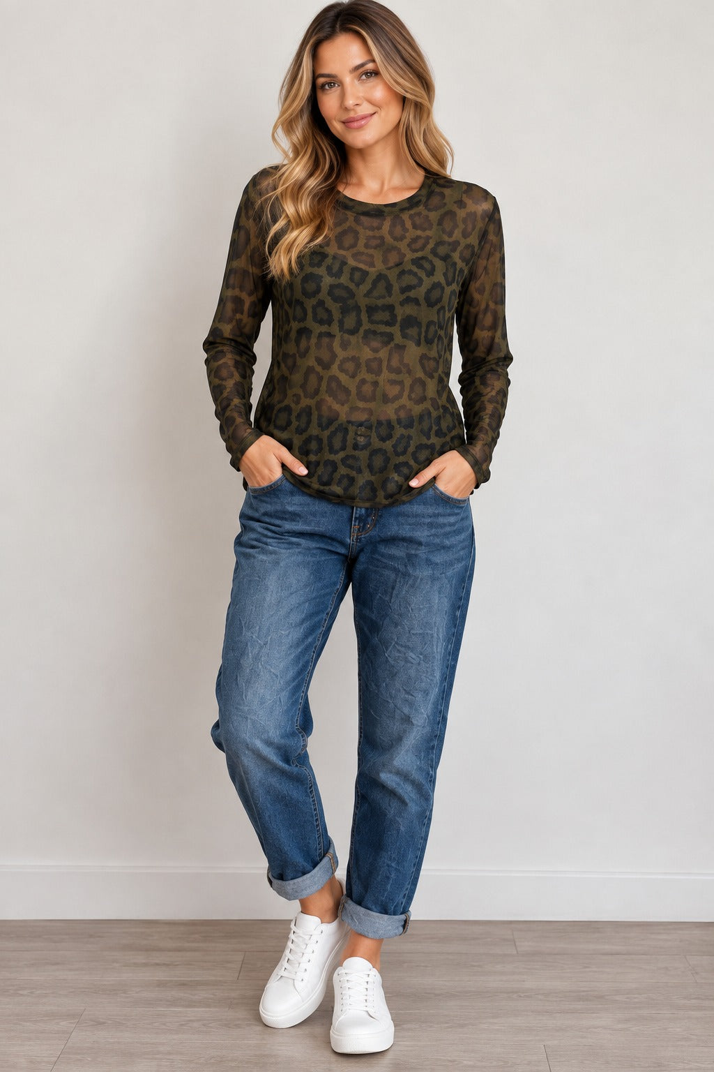 Leopard Print Mesh Tops Layering
