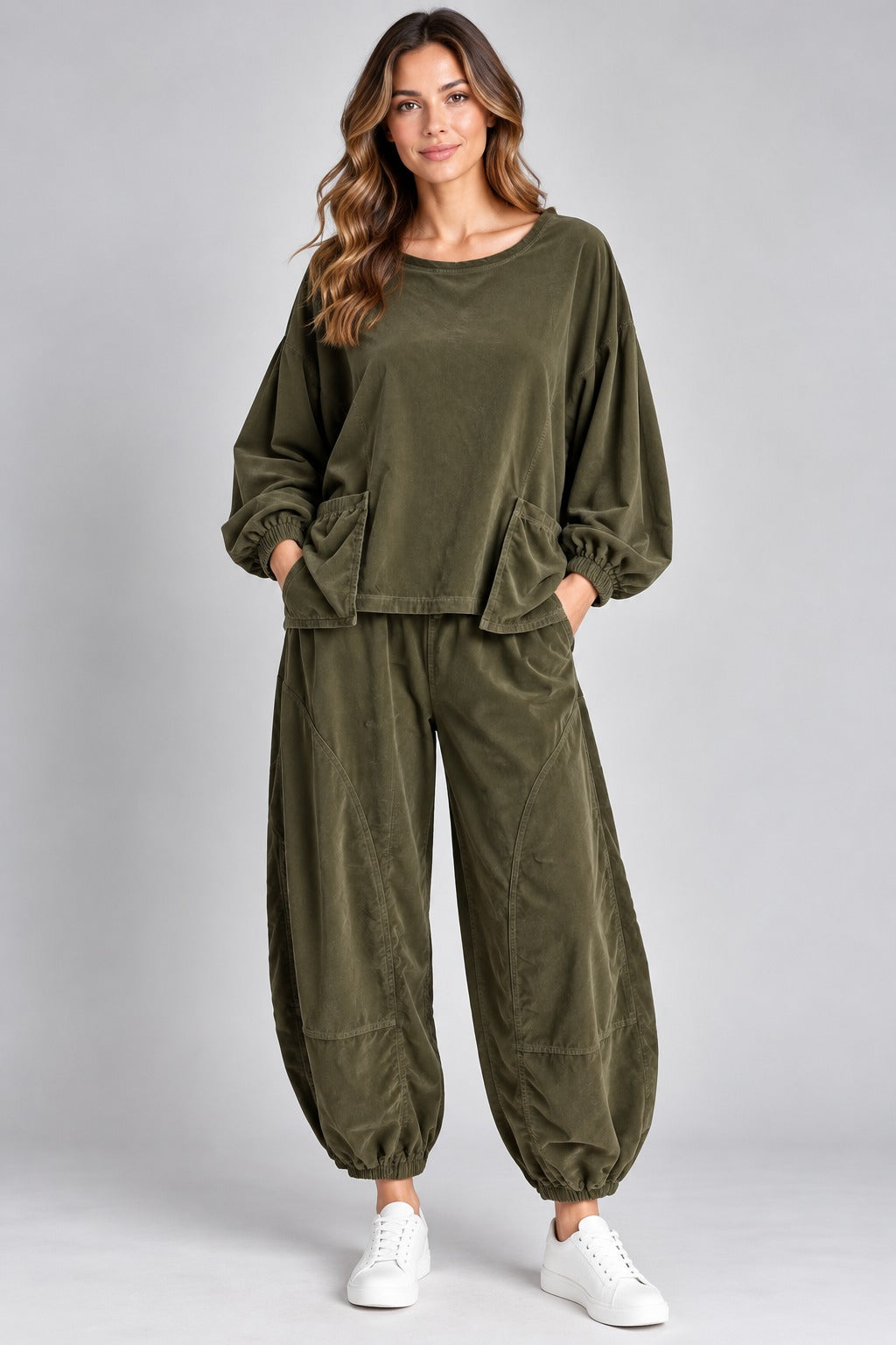 Corduroy Balloon Sleeve Patch Pocket top