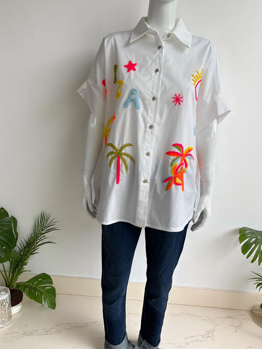 Palm Tree & Ibiza Embroided Shirt