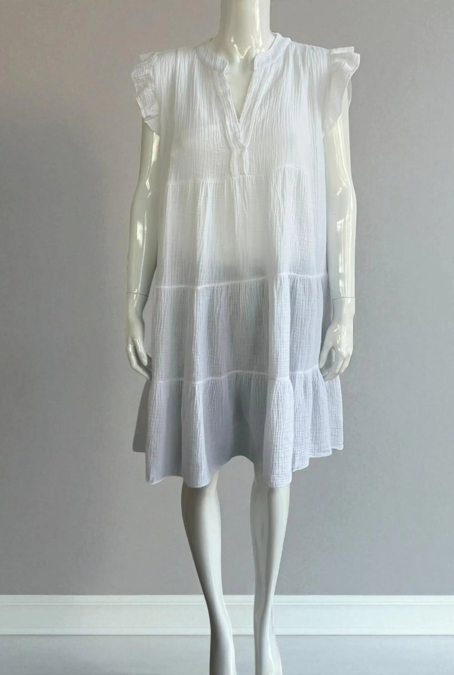 Cotton Tier V Neck Dress