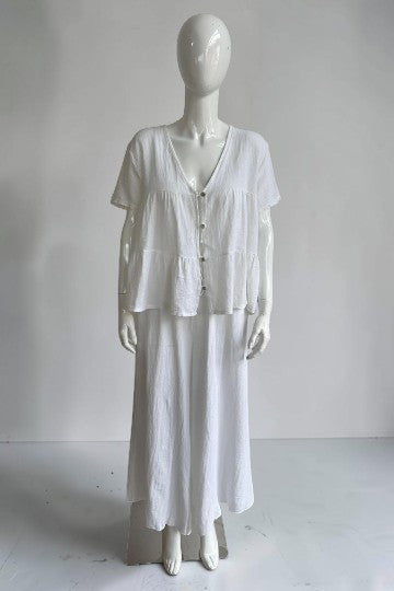Linen Button Front Tier Top Lagenlook