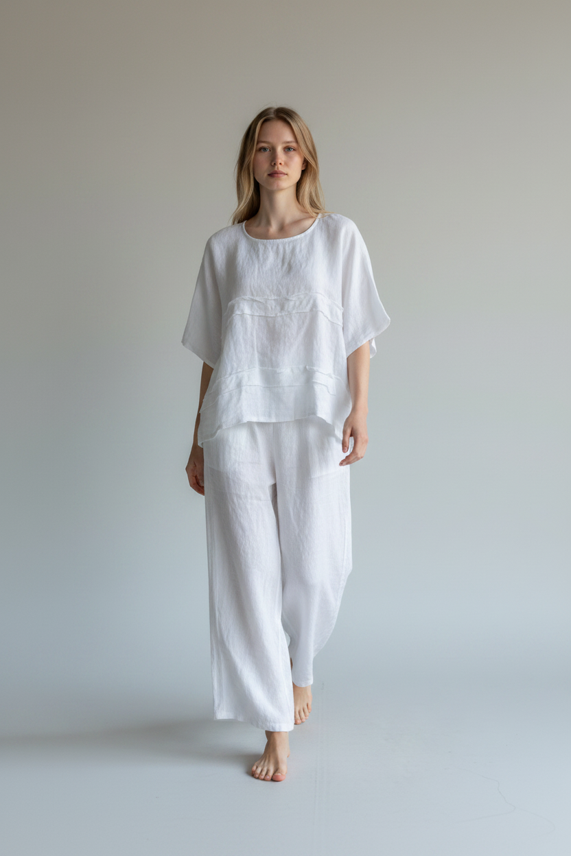Made in Italy Linen Shirred Elastic Pant