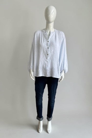 Made in Italy Cotton Button Neck Top