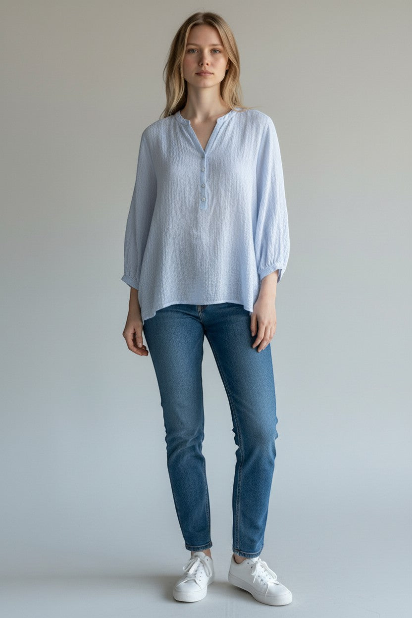 Made in Italy Cotton Button Neck Top