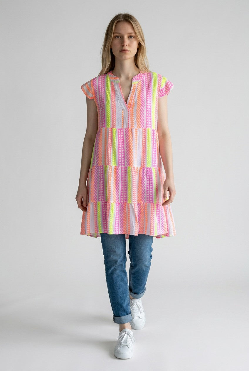Waffle Cotton Printed Smock Dress