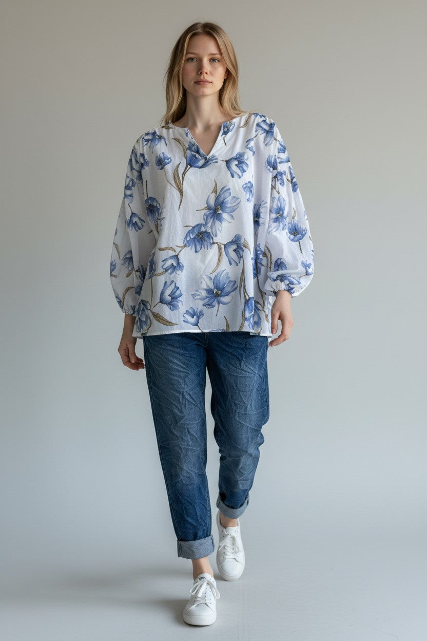 Made in Italy Cotton Floral Print Blouse