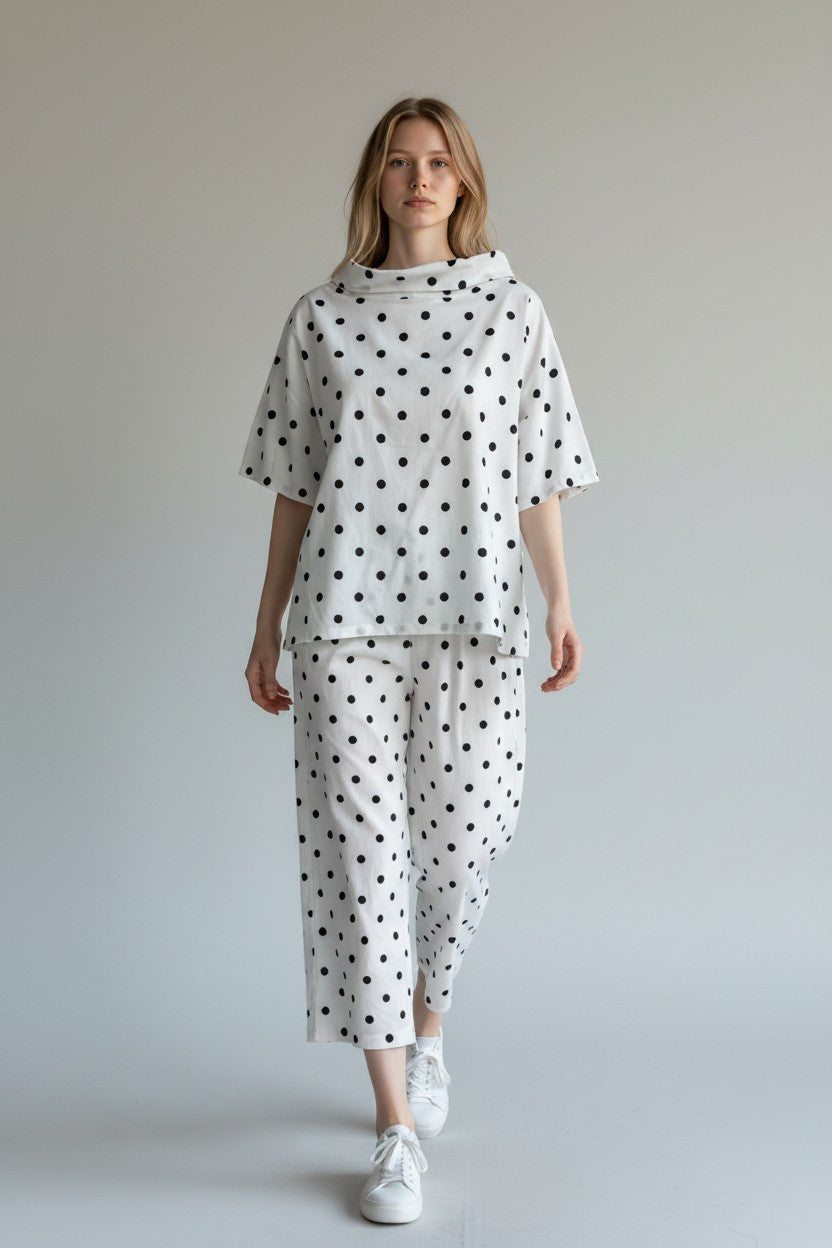 Made in Polka dot Drape Neck Top