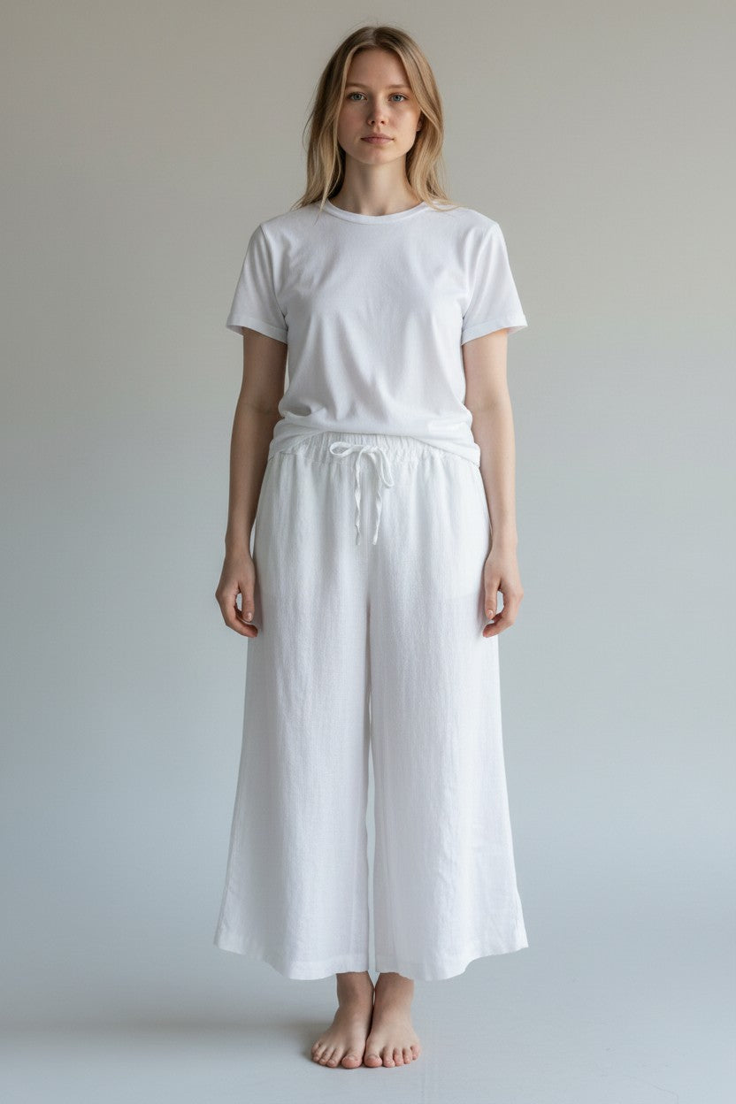 Linen Wide Leg Slant Hem Pant