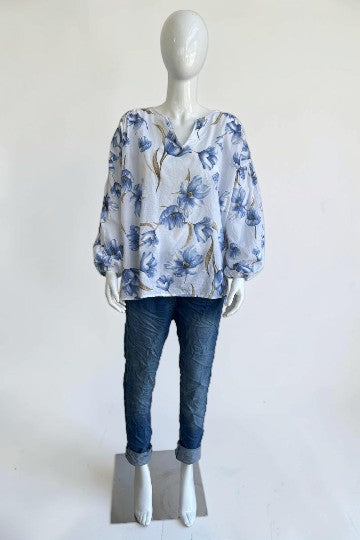 Made in Italy Cotton Floral Print Blouse