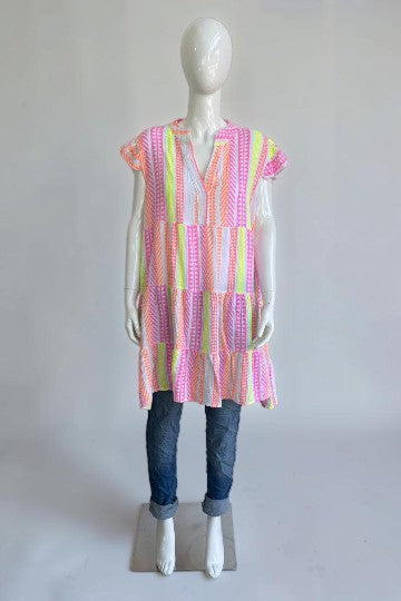Waffle Cotton Printed Smock Dress