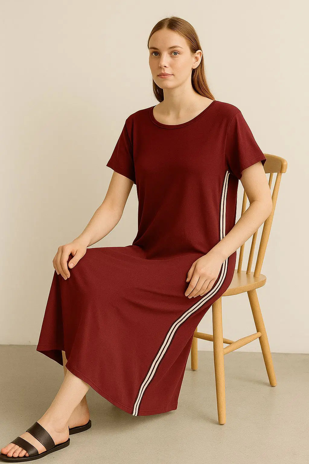 Jersey Stripe Trim Dress Lagenlook
