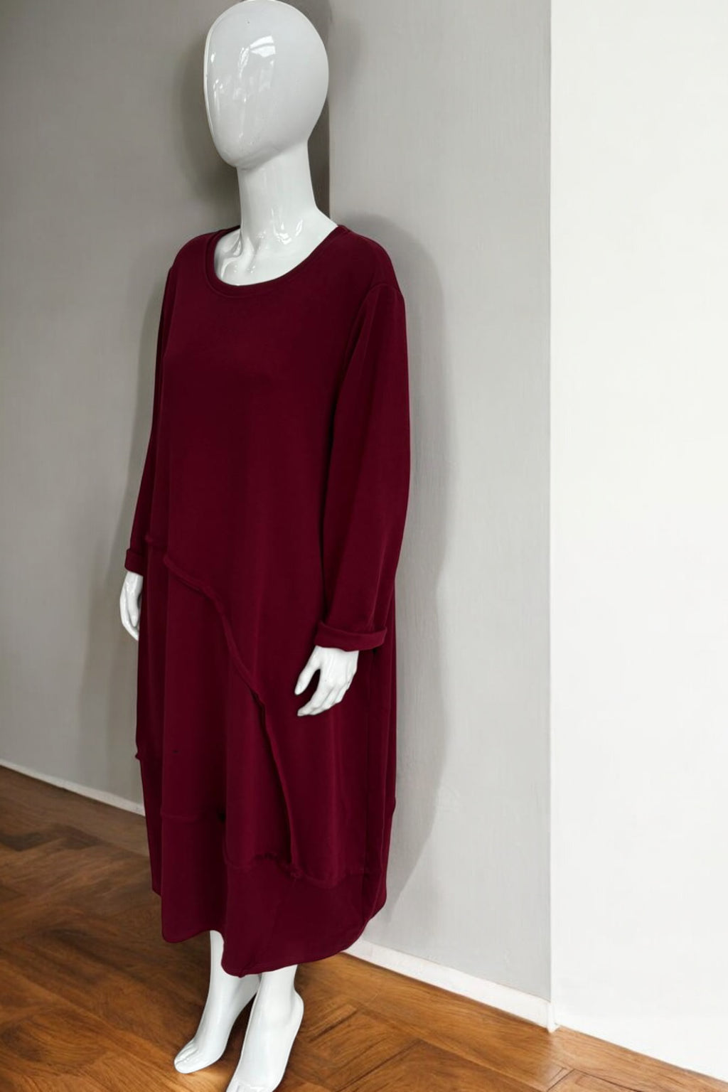 Oversized Asymmetrical Hem Casual Midi Dress